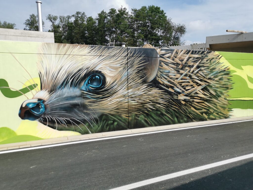 Radwegtrog Grafitti Igel